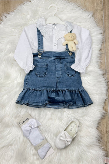 Completo neonata jeans salopette teddy