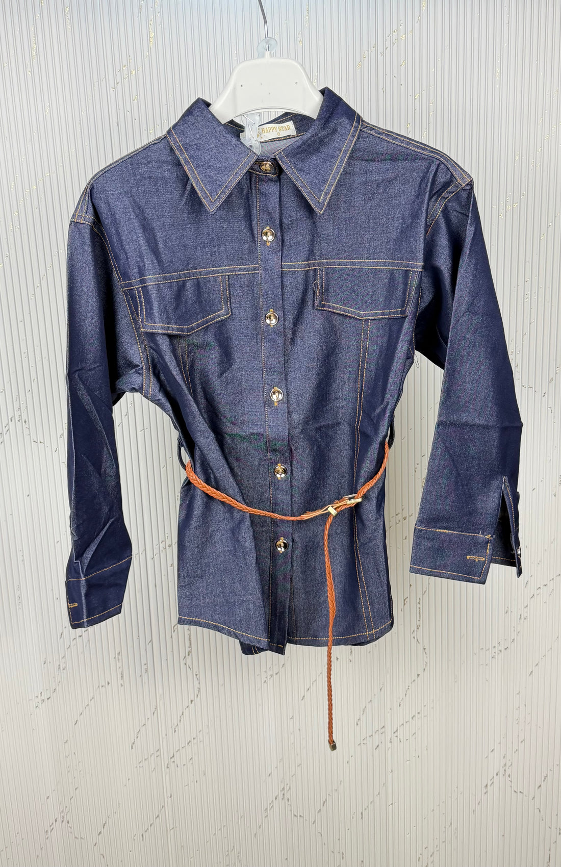 Camicia bambina jeans con cintura