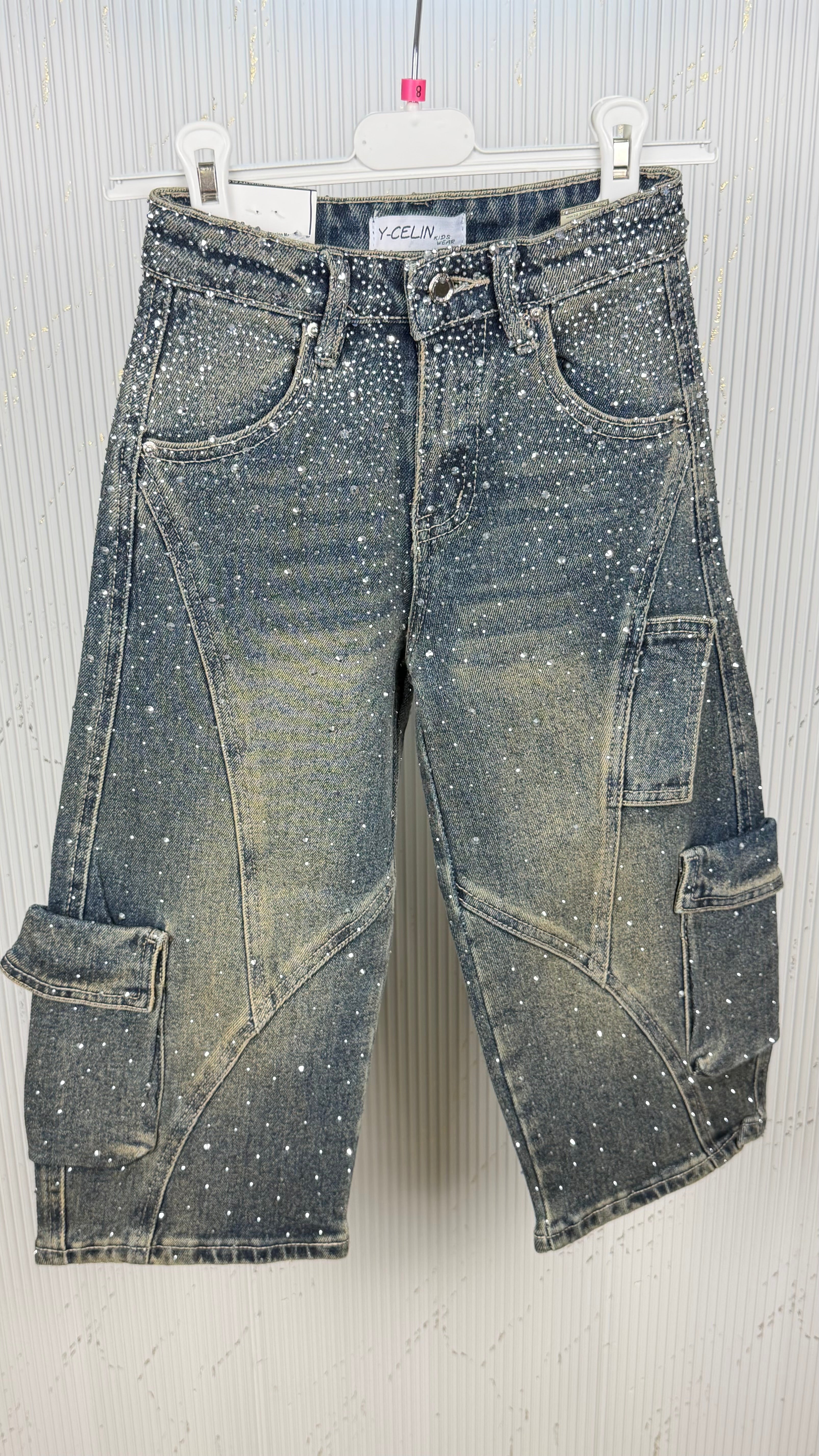 Jeans bambina cargo diamond shine