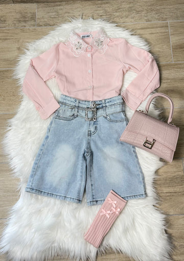 Jeans bambina Bermuda cintura