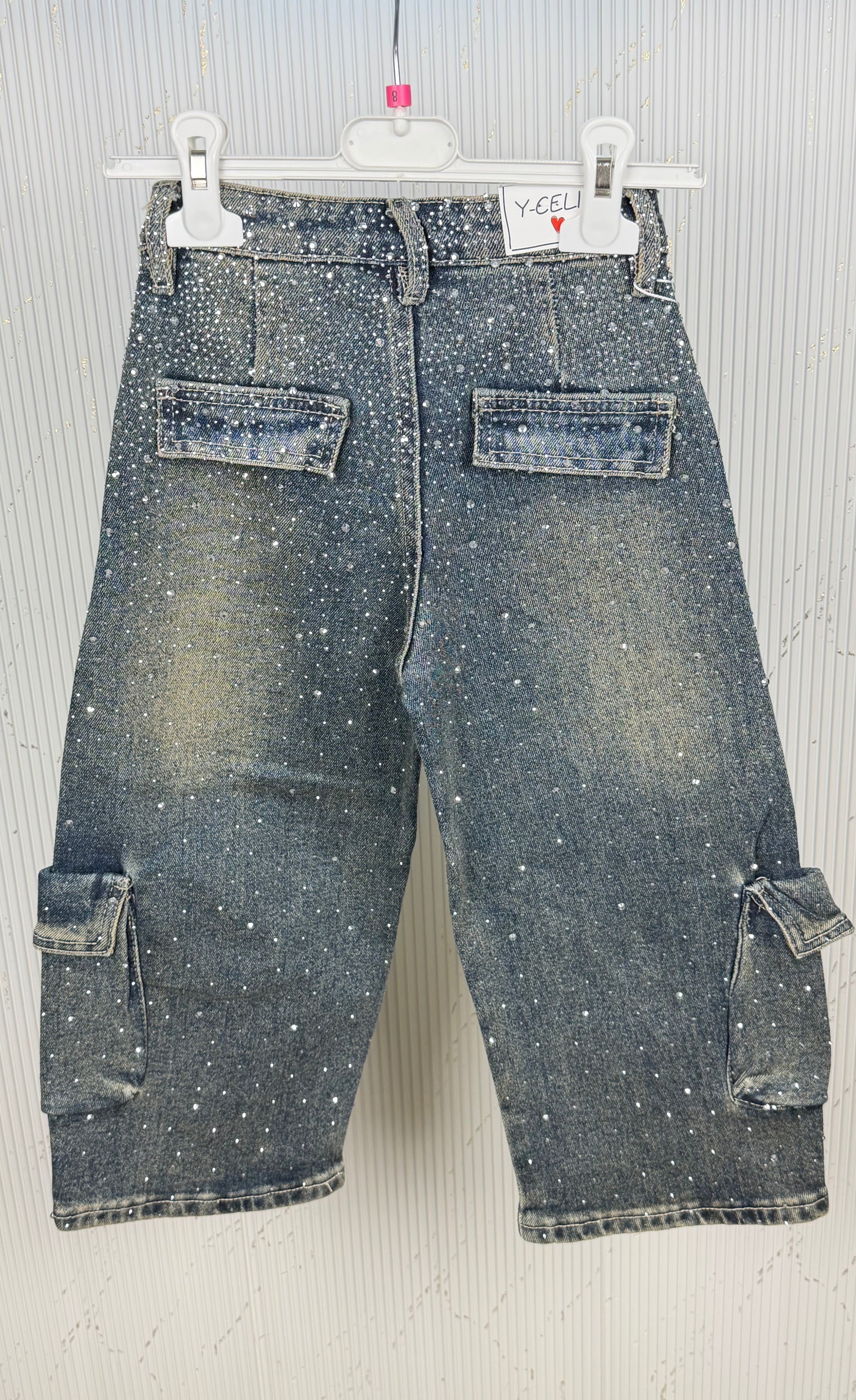 Jeans bambina cargo diamond shine