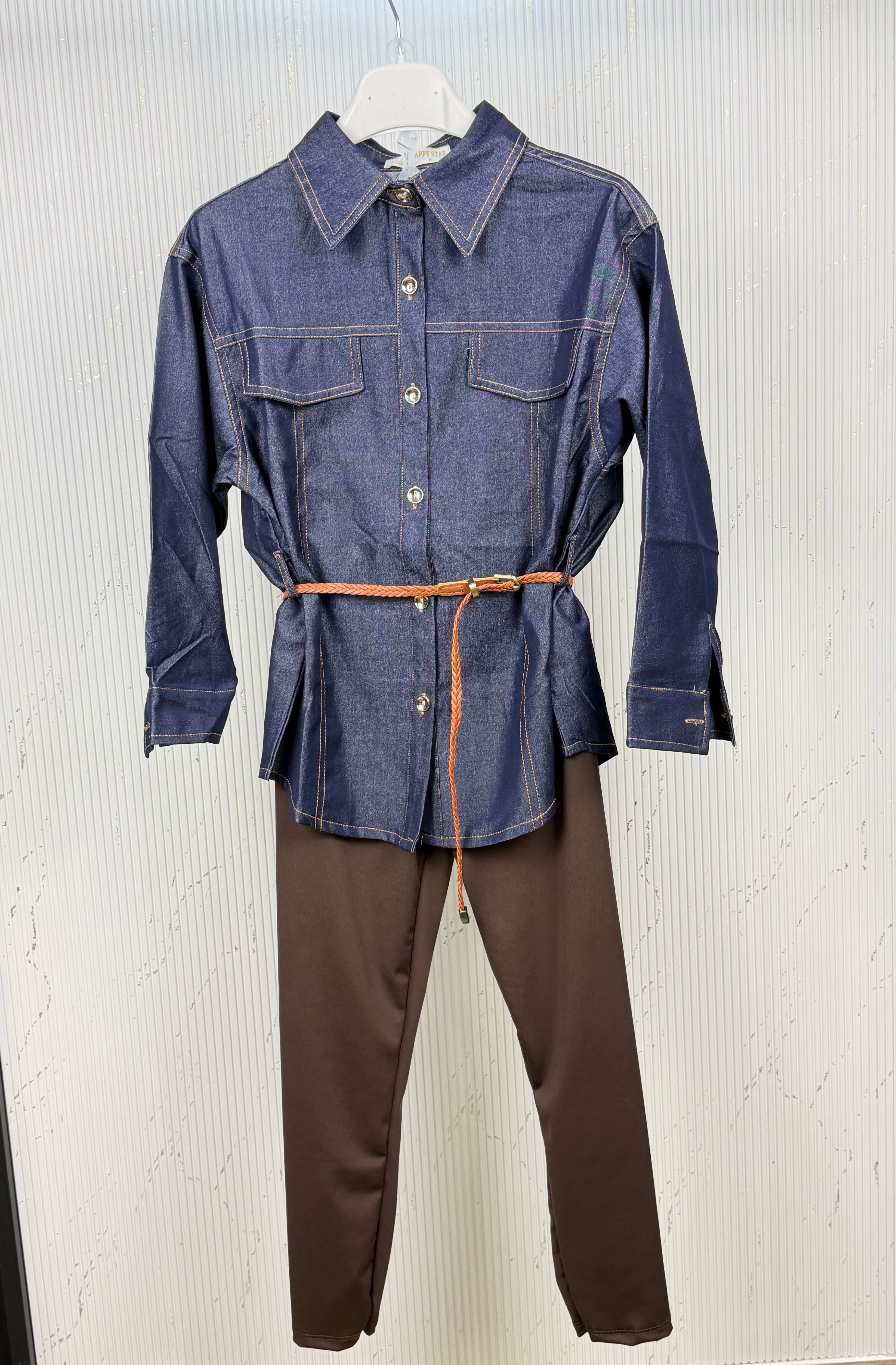 Camicia bambina jeans con cintura