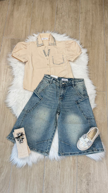 Jeans bambina Bermuda cristal
