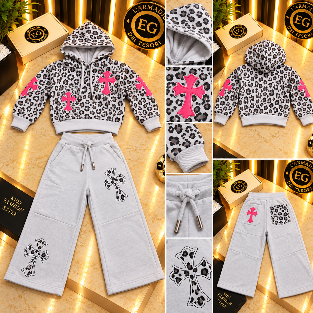 COMPLETO BAMBINA CROCE LEOPARD