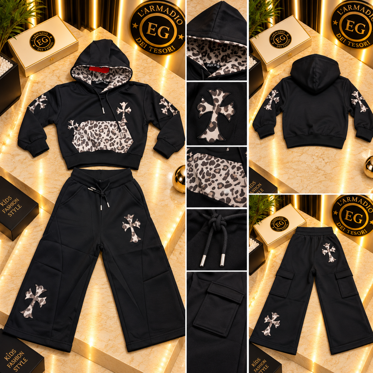 COMPLETO BAMBINA CROCE LEOPARD
